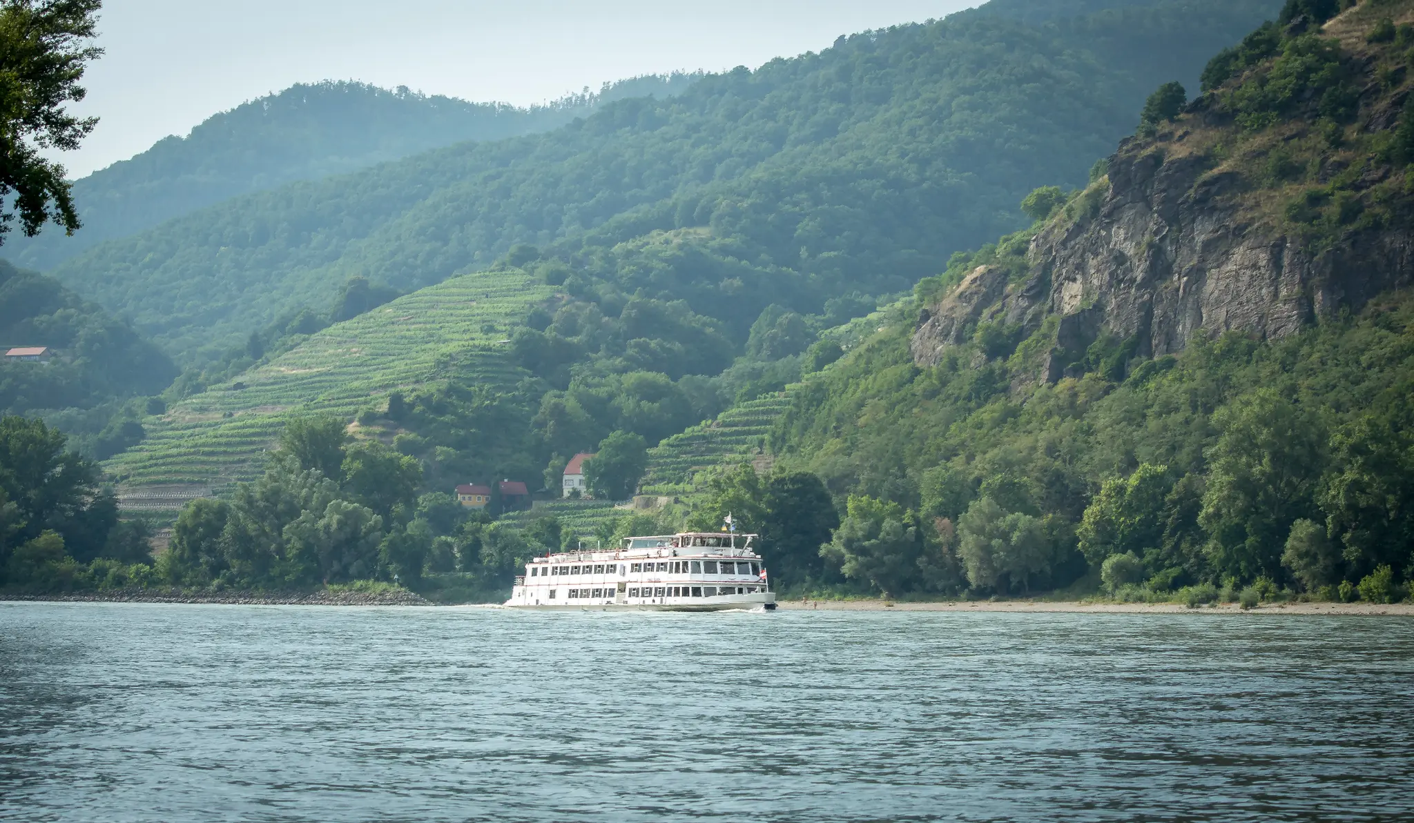 DDSG ship cruising through the Wachau on the Danube